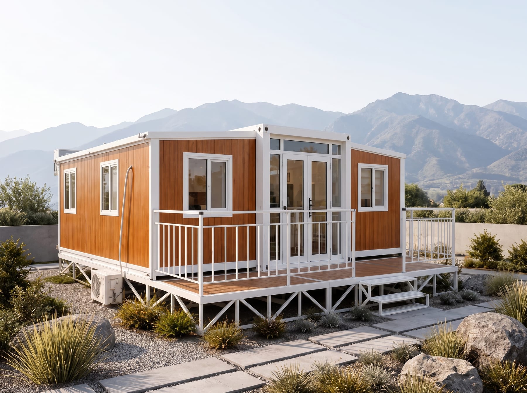 Maison expandable de 37 m² dépliée sur son emplacement